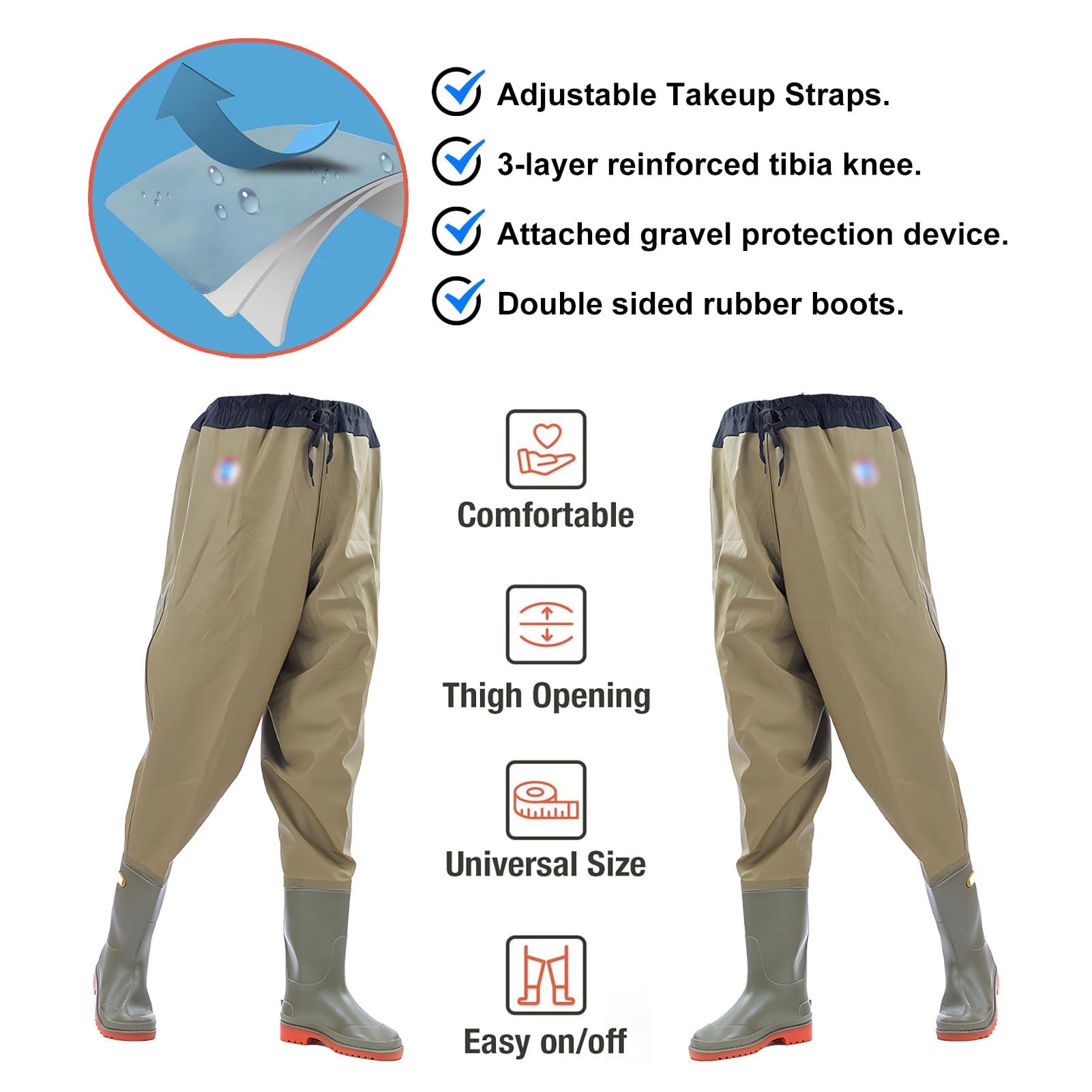 Waders hip Pantaloni da Pesca Antiscivolo, Pantaloni da Pesca Senza Perdite, Comodi da Riporre, Per La Caccia E La Pesca Nelle Paludi