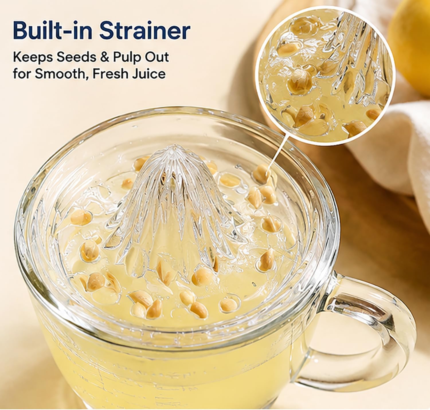 Glass Manual Lemon Squeezer with Measuring Cup, 2 Cup/500ML