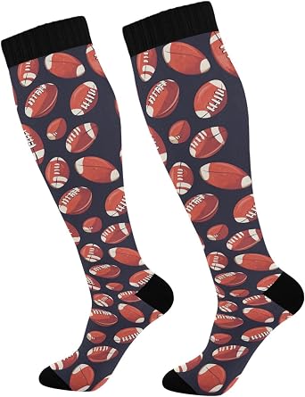 Balls American Football Image Compression Sock for Women Men Fun Pattern Knee High Socks for Running,Nurse,Sports