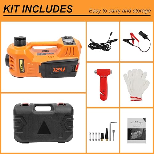 Miniatura 8 de BEETRO Kit hidráulico de gato eléctrico para automóvil de 5 toneladas y 12 V con bomba infladora, gato eléctrico para cambio de neumáticos de sedán,