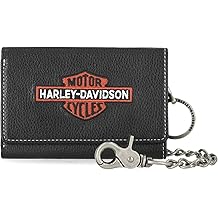 Men's Bar &amp; Shield Embroidered Leather Trifold Wallet w/Chain