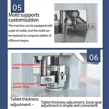 Manual Tablet Press, Hand-Crank Powder Tablet Press, Stainless Steel Pill Press Machine,Tablet Press Machine DIY Making Tool, 3mm-12mm Handheld Tool for Laboratory Use, 2000 Tablets/H,