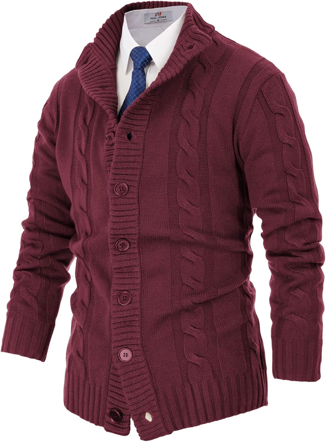 PJ PAUL JONES Men's Cardigan Sweaters Stand Collar Long Sleeve Cable Knit Button Down Sweater - Image 3