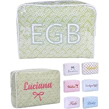 Large Capacity Striped PVC Makeup Bags for Women, Personalized Embroidered Name Waterproof Cosmetic Pouch, Custom Zipper Monogram Toiletry Bag for Summer Pool Beach Travel, Bridesmaid Birthday Gift