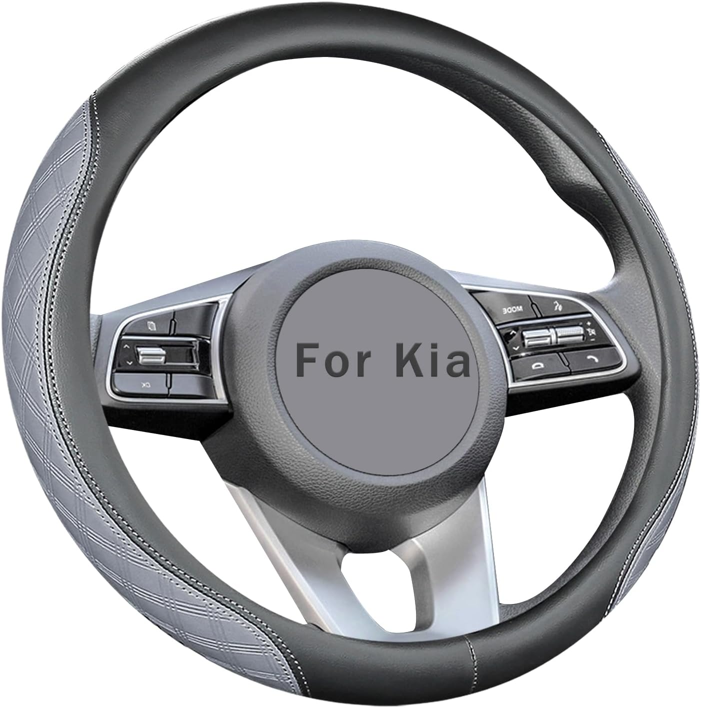 Custom-Fit for Kia Steering Wheel Cover, Leather Double Sided Car Steering Wheel Covers, Breathable Anti-Slip, for Kia Accessories (J-Gray)