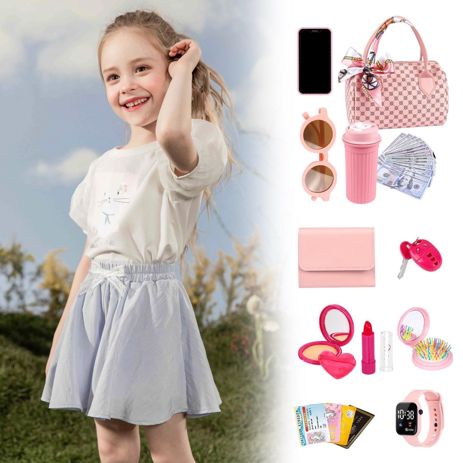 Juego de Monederos para Niñas - Bolso de Juguete con Accesorios | de Juego de rol para Vestir Princesas para Edades de 3 a 6 años, Kit de de simulación, Regalo de cumpleaños para niños, jue
