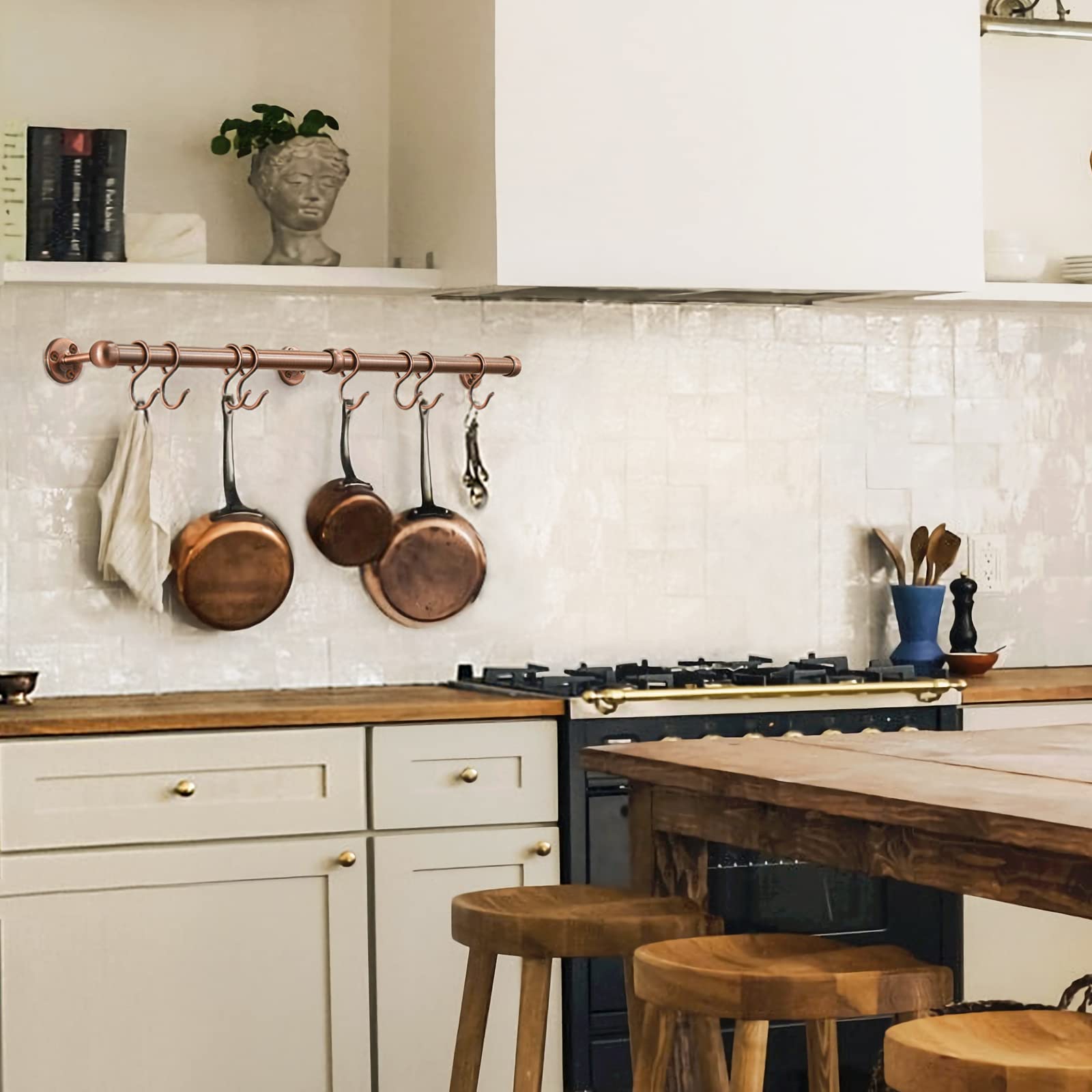 Rothley Support à suspendre pour casseroles et poêles en acier inoxydable de 60 cm - Support mural pour casseroles et poêles - Support mural pour cuisine avec crochets (cuivre antique)