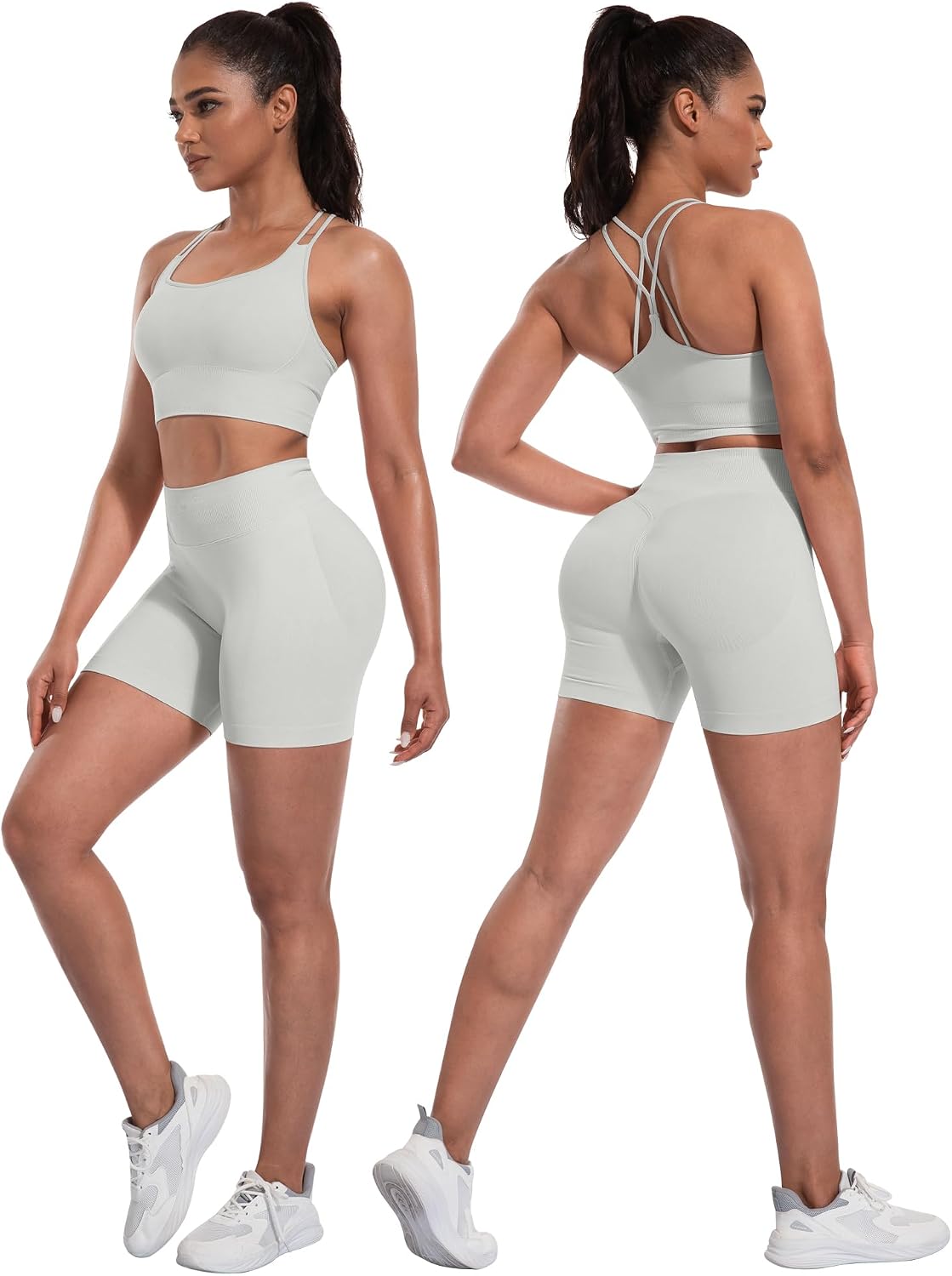 NORMOV Butt lifting Workout Sets for Women – Gym Activewear with Seamless Leggings,Shorts,and Padded Criss-Cross Sports Bras