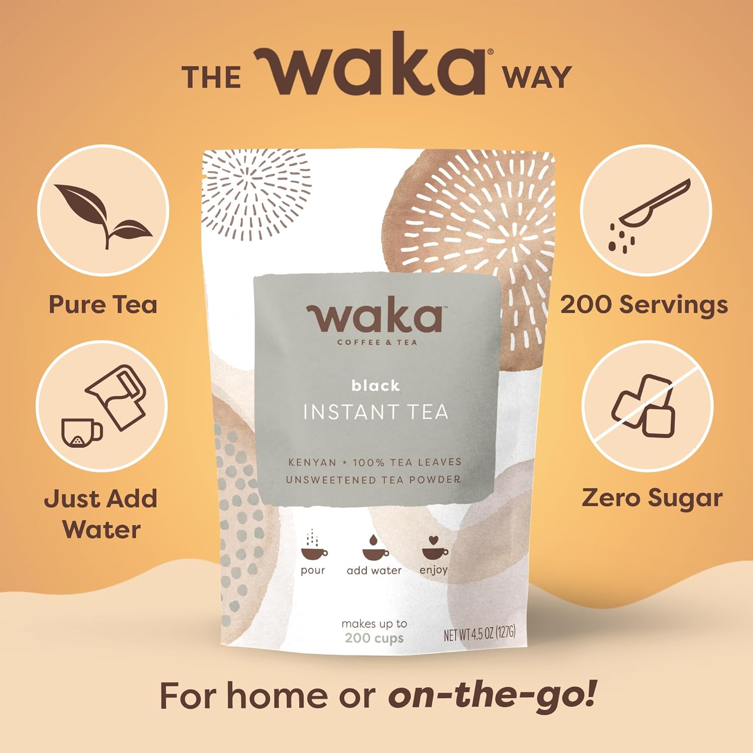 Waka Premium Instant Tea Bundle & Save — No Sugar Added & Unsweetened Concentrated Tea Powder (Classic Black, Kenyan Black & Peach)
