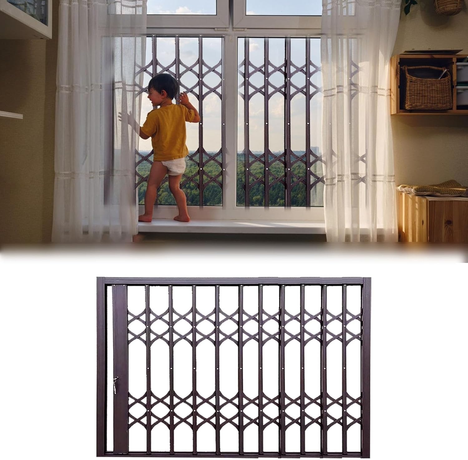 Adjustable Window Security Guards 61-70inch | Folding Hurricane-Resistant Net Fences | Home Protection Against Burglary | Safe Window Screens (50cm x 70cm)