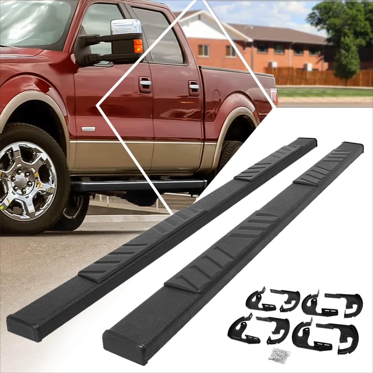 [Pair] 5 Inch Black Stainless Running Boards/Side Steps/Nerf Bars Compatible with 04-14 Ford F150 Crew Cab