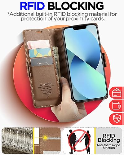 Miniatura 4 de AICase Funda tipo cartera para iPhone 13 Mini con bloqueo RFID de cuero con cierre magnético fuerte, funda protectora con soporte para tarjetas de