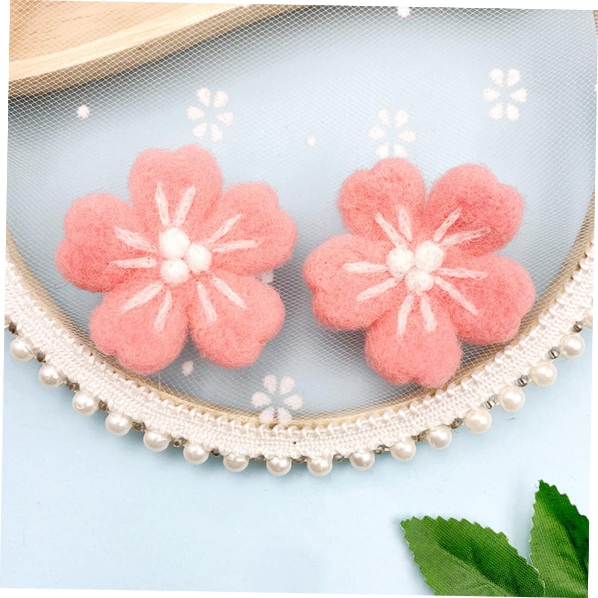 NUOBESTY 10pcs Wool Felt Flower Hair Accessories Handmade Cherry Blossom Embellishments for Jewelry Garment Decoration and Photography Props