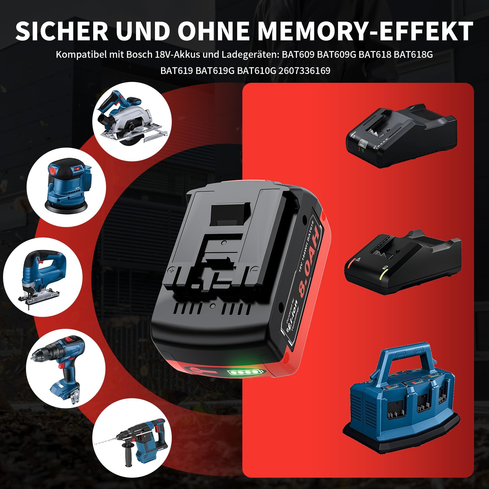 6X 18V 8000mAh Ersatzakku für Bosch 18V akku BAT618 GBA
