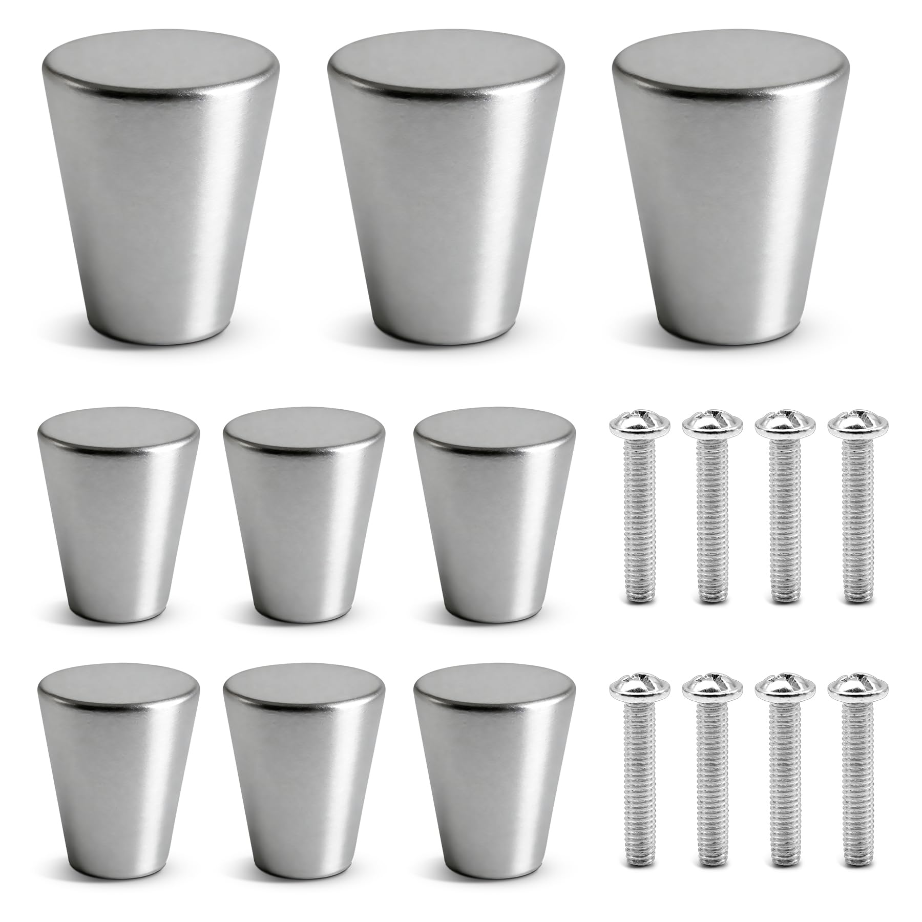 9 Pomelli per Mobili in Alluminio Opaco – Maniglie Rotonde per Cassetti con Viti, Stile Moderno per Armadi Cucina, Bagno e Rinnovo Mobili (Argento)