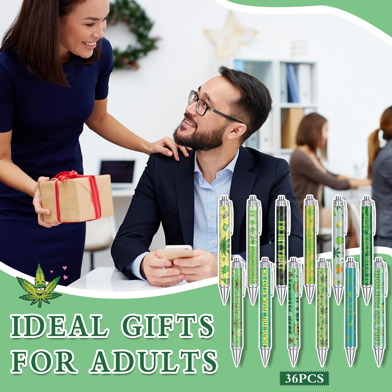 Sayglossy 36 Pcs 420 Weed Gift Bulk Marijuana Leaf Ballpoint Pens for Women Men Weed Leaf Black Ink Pens for 420 Party Favors Jamaica Favors Office Essentials Gift