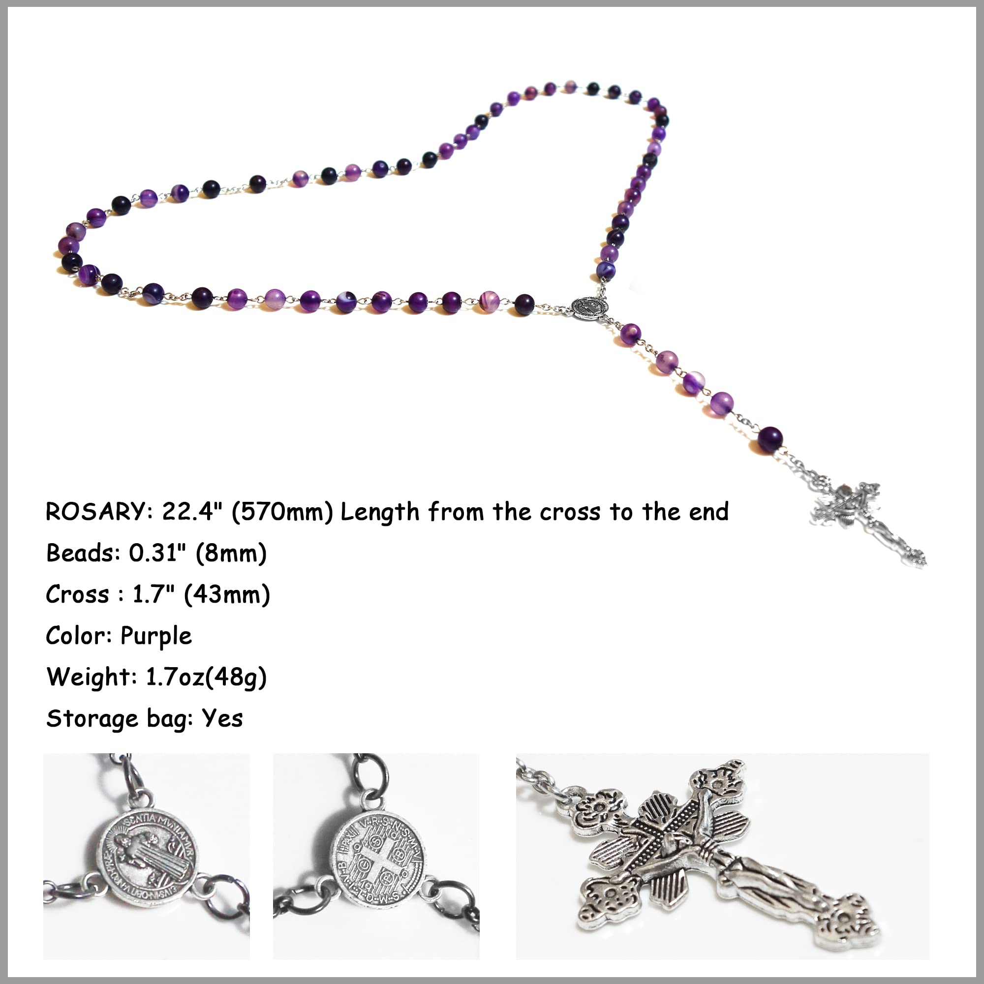 Rosario de cuentas de rosario esmerilado con múltiples ágatas MS Rosery regalos católicos, Zinc, Ágata