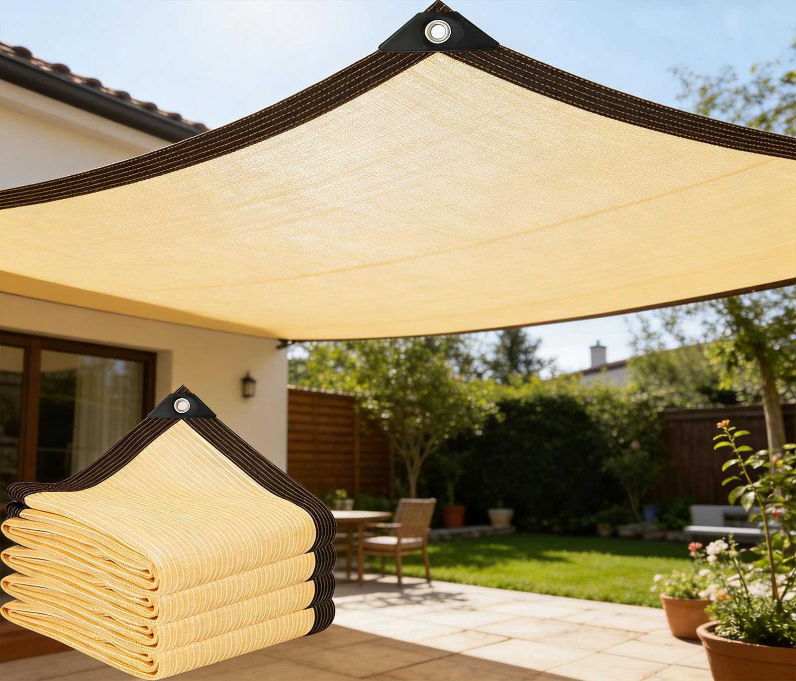 Filet ombrage extérieur 490 x 850 cm crème protection solaire jardin serre