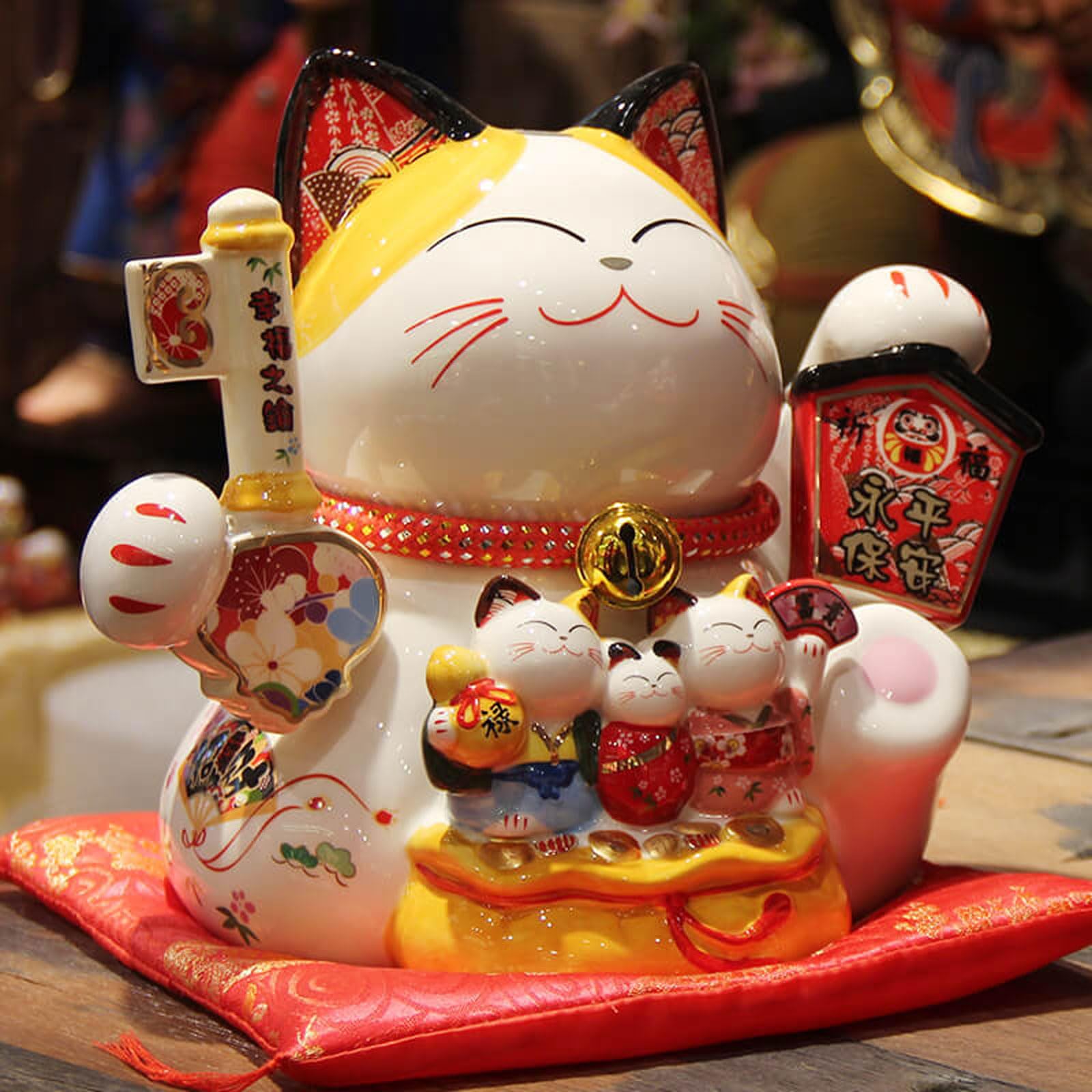 Ceramiczny szczęśliwy kot, ozdoba kota Maneki Neko , ozdoba na prezenty noworoczne, ozdobne ozdoby, bogactwo dobrobytu, rzeźba kolekcjonerska, ozdoby samochodowe do domu