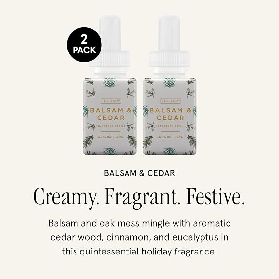 Pura & Illume Home Scent Refill - Smart Air Diffuser - Up to 120-Hours of Luxury Fragrance per Refill - Home Essential - Clean & Safe Diffuser Fragrance - 2 Pack, Balsam & Cedar