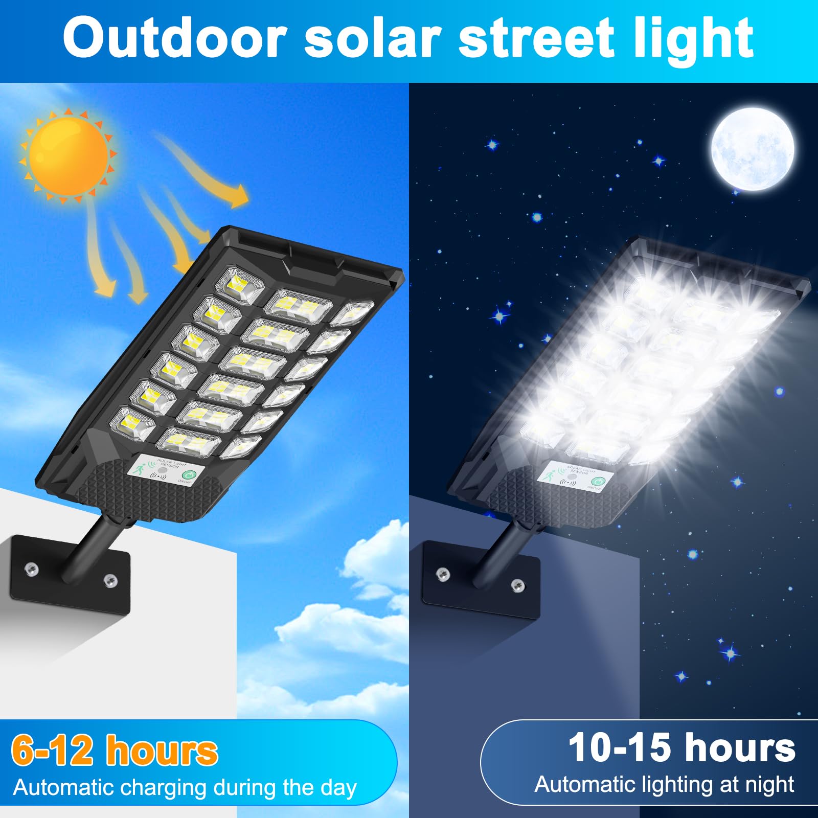 CREATESTAR Lampione Solare Led Esterno 500W, IP66 Impermeabile Faretto Stradale 6500K Lampada Stradale Solare con Sensore di Movimento Telecomando, Faro led esterno per Garage Terrazza Giardino Strada - 3