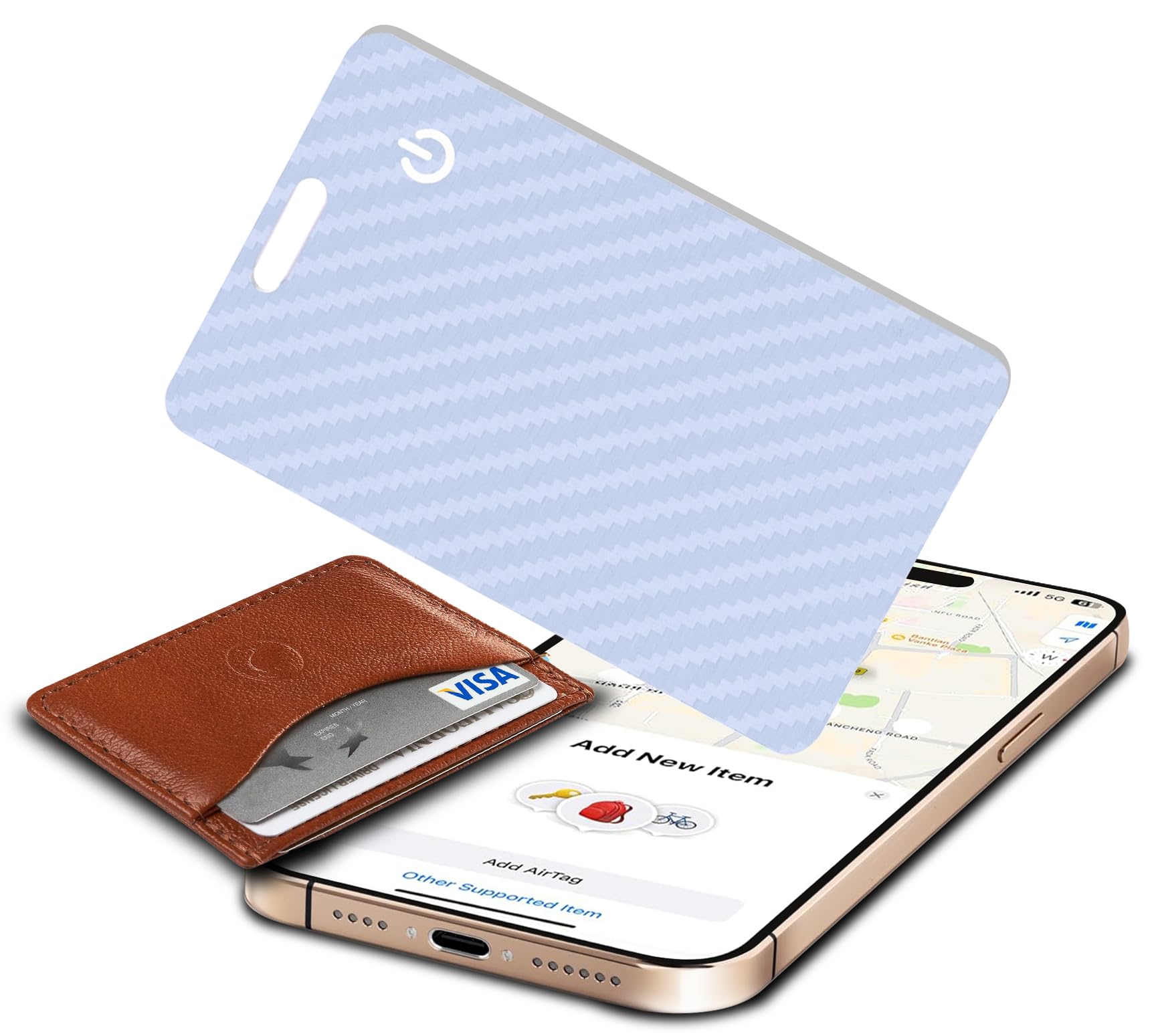 Wallet Tracker Card, Slim Rechargeable Bluetooth Item Locator, Smart Finder Compatible with Apple Find My for Wallet, Luggage, Passport, IP68 Waterproof (iOS Only) (Carbon Fiber Purple)-picture-33