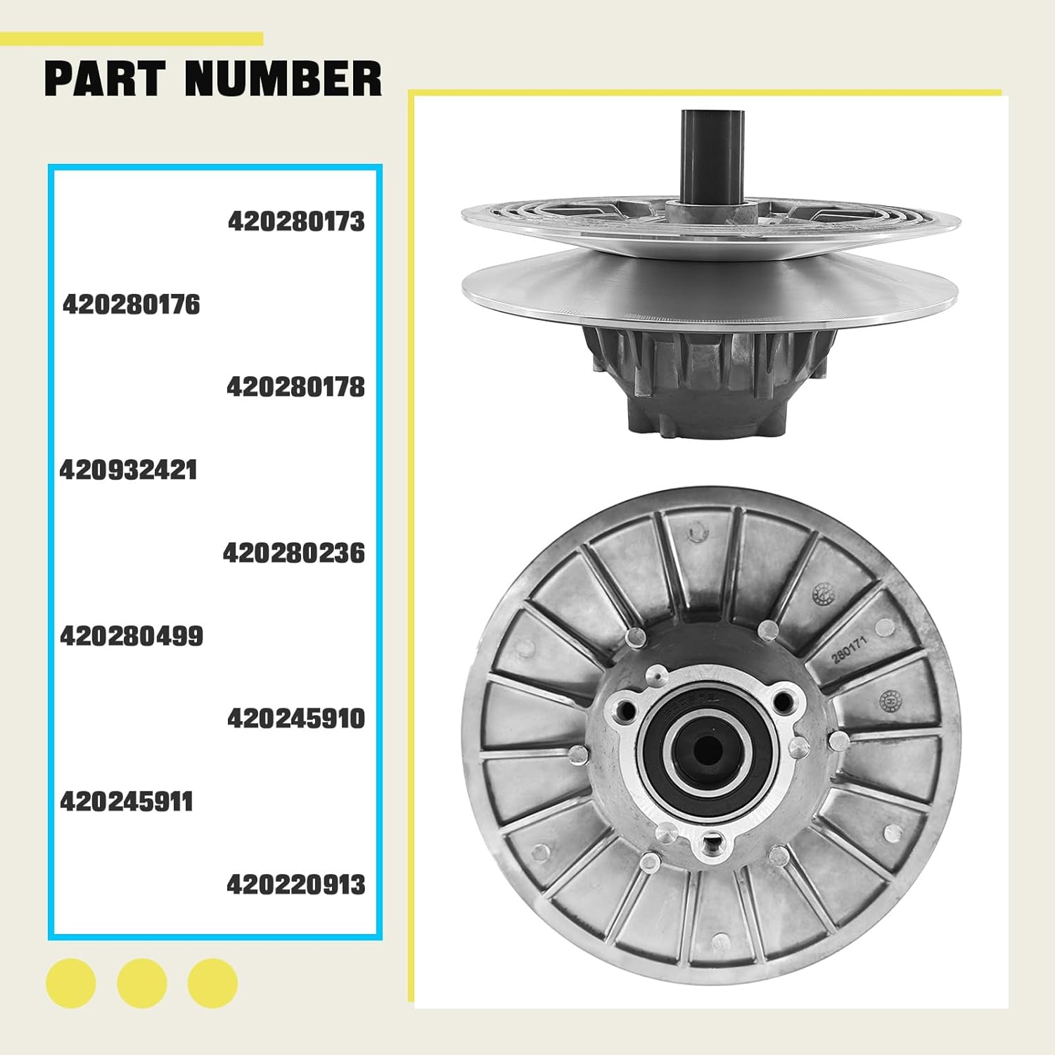 420280173 Secondary Driven Clutch Assembly Compatible with Outlander, Bombardier Quest Models, Traxter, C/an-A/m Outlander/Commander/Maverick 1000r 4x4 w/Spring and Helix Part 420280178, 420280236