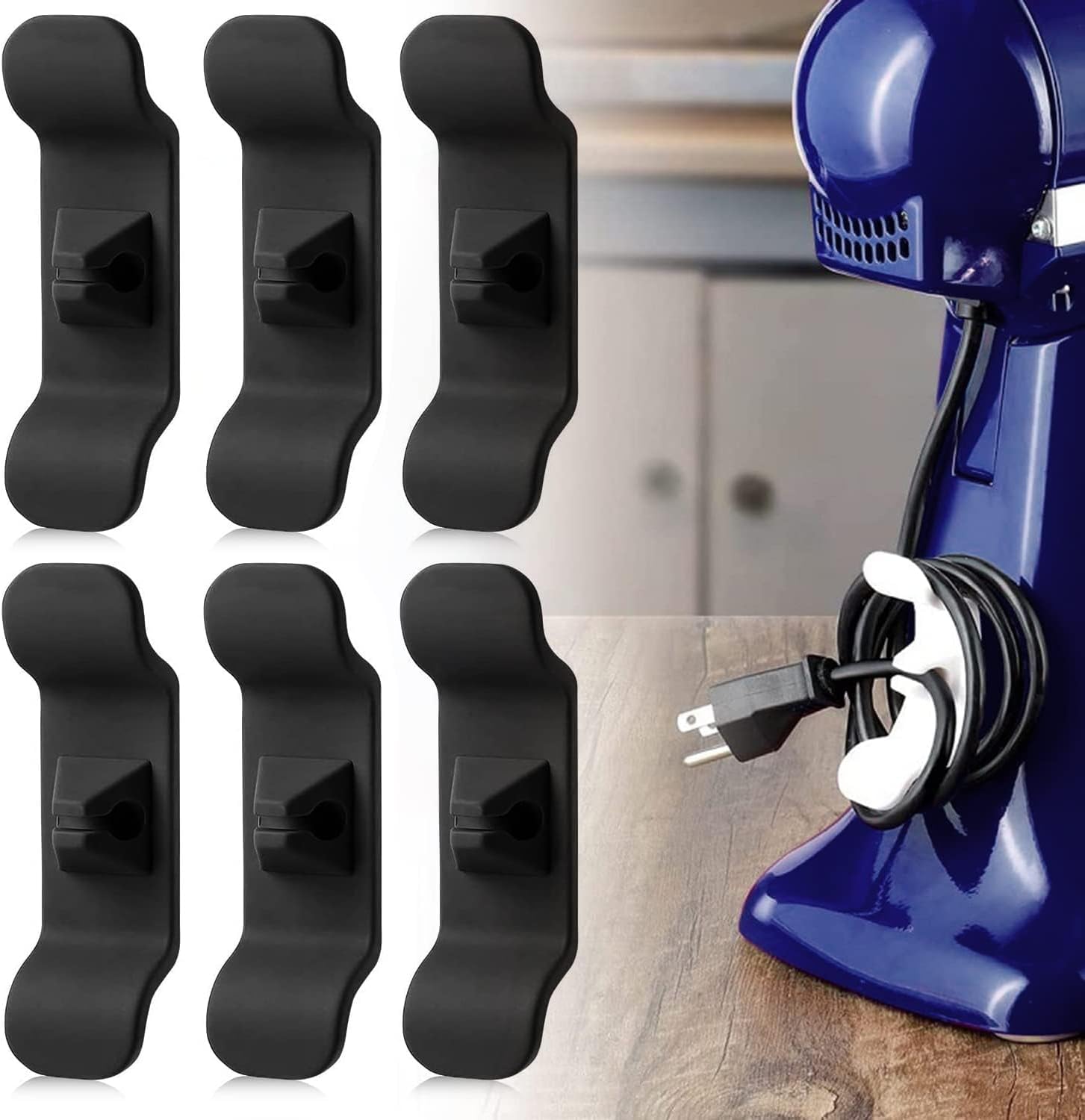 Cord Organizer for Kitchen Appliances - 6 PCS Black Essential Usefull Kitchen Gadgets for New Home, Apartment Must Haves Black Kitchen Accessories