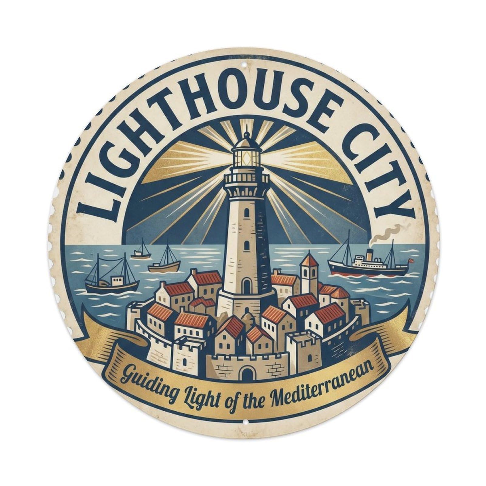 Yrnq Vintage Style Vintage Travel Lighthouse Italy Vintage Metal Tin Sign Plaque Wall Decor For Cafe, Club, Garden Round Metal Poster 8X8inch