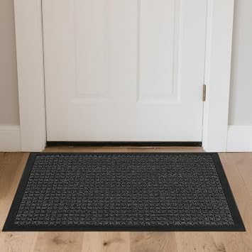 BNSPLY Polypropylene Small Grid Composite Rubber Mat, Gray, 23.7"x35.5"x0.3" Indoor Outdoor Doormat, Kitchen & Home Anti-Fatigue Floor Mat