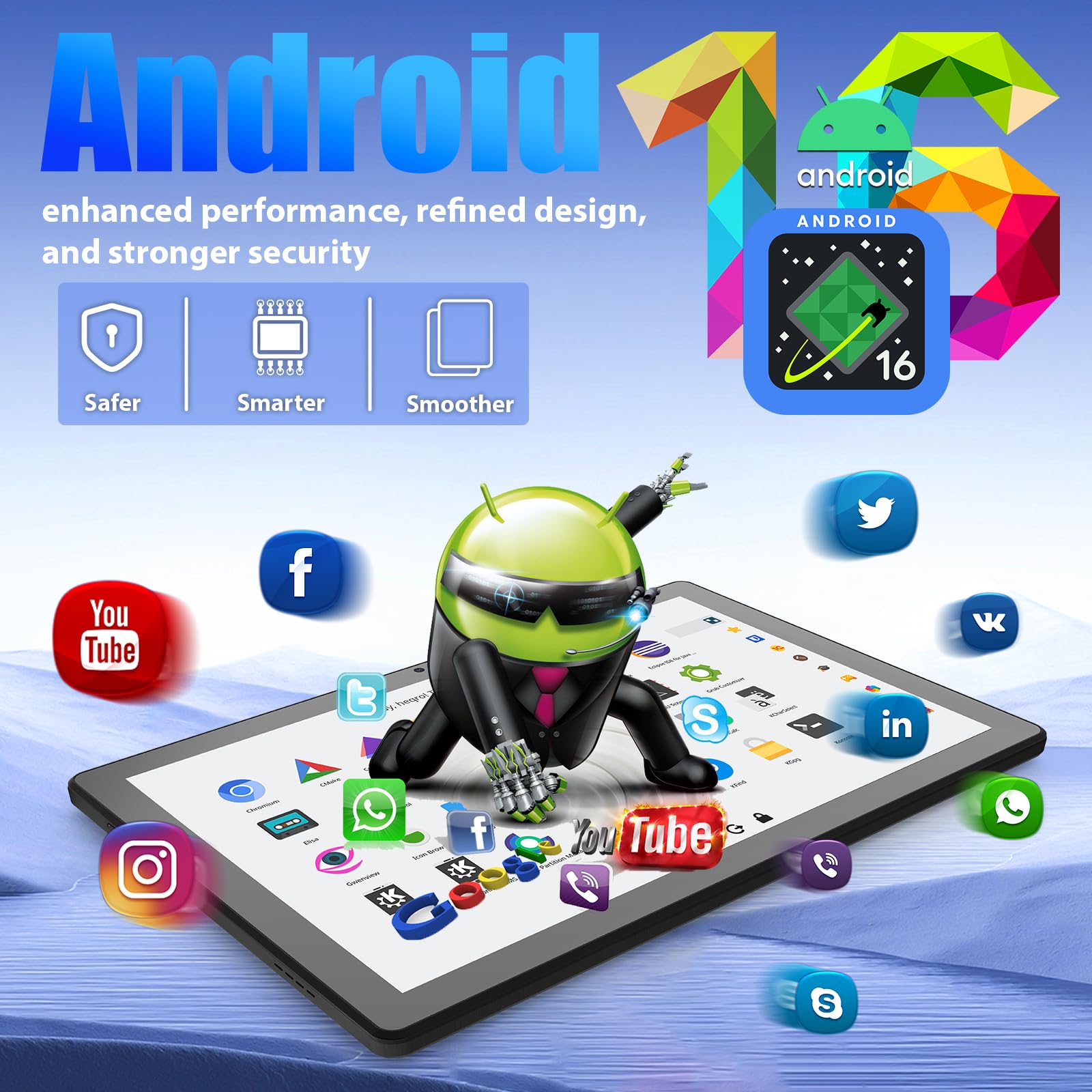 Tablet, Android Tablet 11 Zoll mit 36GB RAM + 128GB ROM (1TB TF), Octa-Core, Widevine L1, WiFi 6 & BT 5.3, 6800mAh Akku, Dual Kamera – Tablet mit Tastatur, Maus, Stift & Hülle