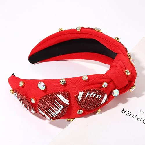 Miniatura 10 de Diadema de fútbol para mujer, accesorios de fútbol para mamá, diadema anudada con cuentas de fútbol con diamantes de imitación, adorno de cristal