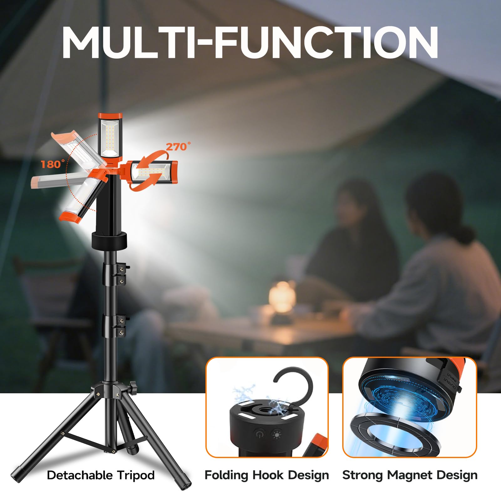 YKXJM Rechargeable Camping Light with Stand 6.5 ft Max Height