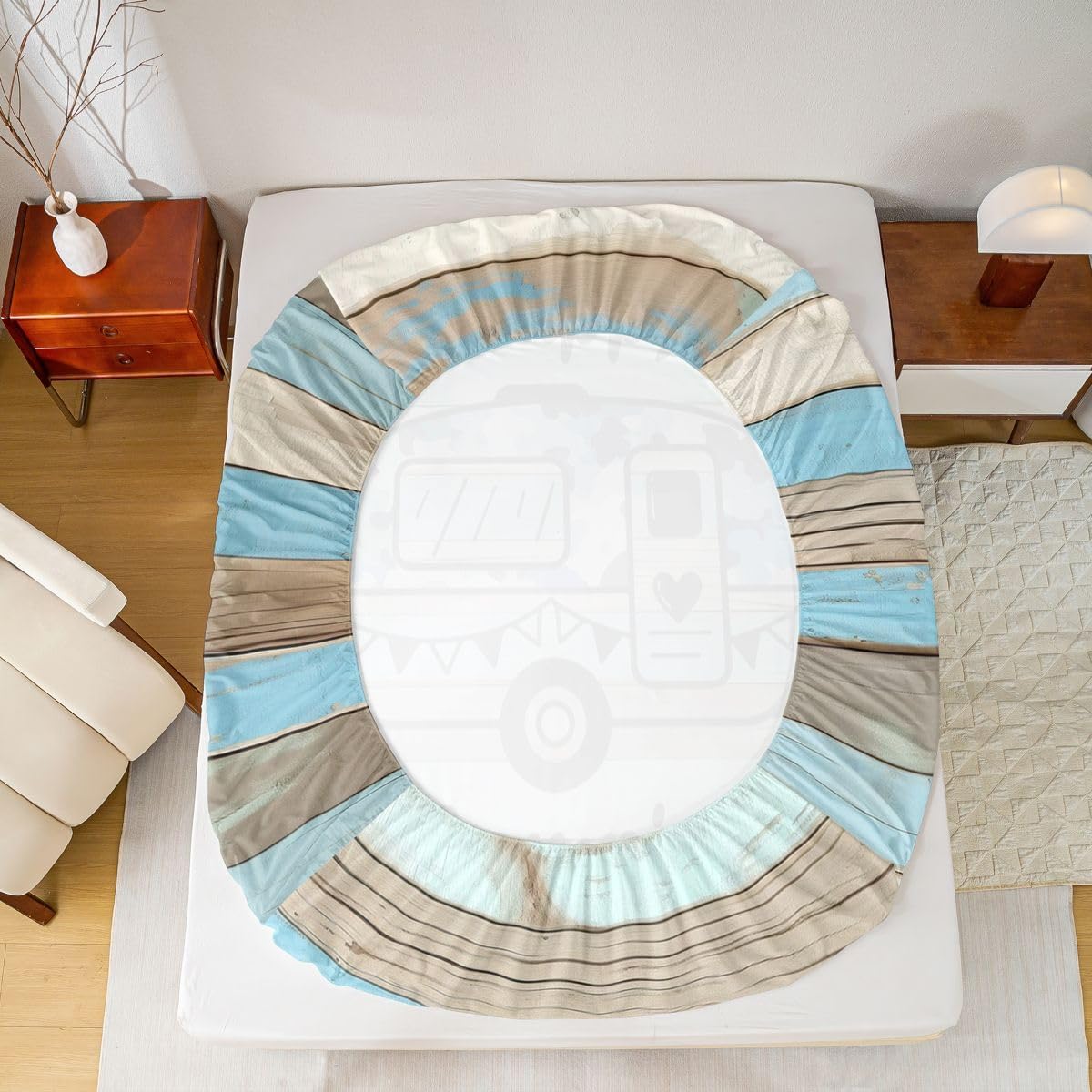 Erosebridal Happy Camping Bed Sheets Set Old Barn Door Happy Glamping Trailer Queen Sheet Set for Teen Boys,Farmhouse Lodge Cabin RV Camp Travel Car Farmhouse Flat Sheet