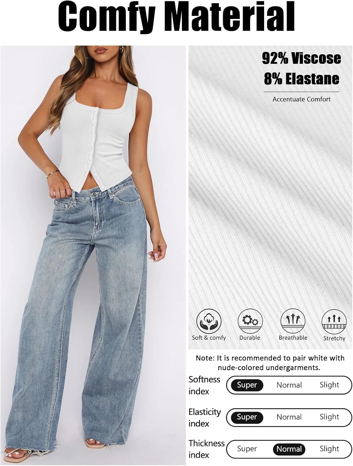 Womens Ribbed Button Down Tank Tops for Women Trendy Knit Fitted Button Up Crop Vest Square Neck Cute Going Out Top - Image 5