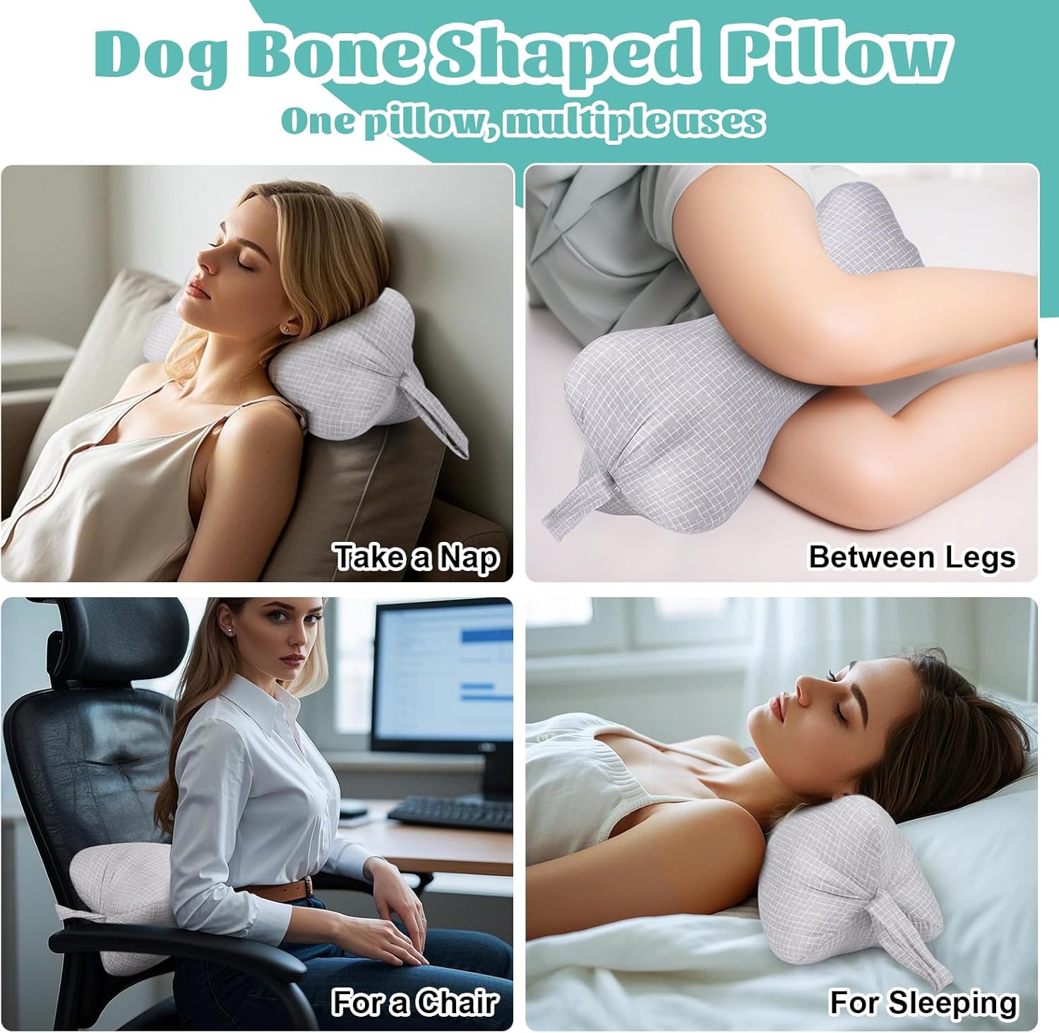 Neck & Cervical Pillows, Bone Pillows for Neck Support with 2 Fixed Rope & Have Loops on End, for Chiropractic Lumbar Spine, for Car Bus Truck Driving Travel Comfort Head Rest Support,Gray - Image 3