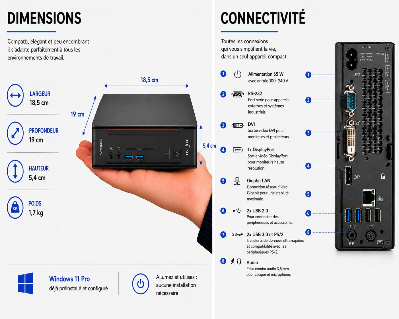 Fujitsu Mini PC Q920 i3 8GB SSD 256GB Wind 11 Pro Wi-Fi: Amazon.de