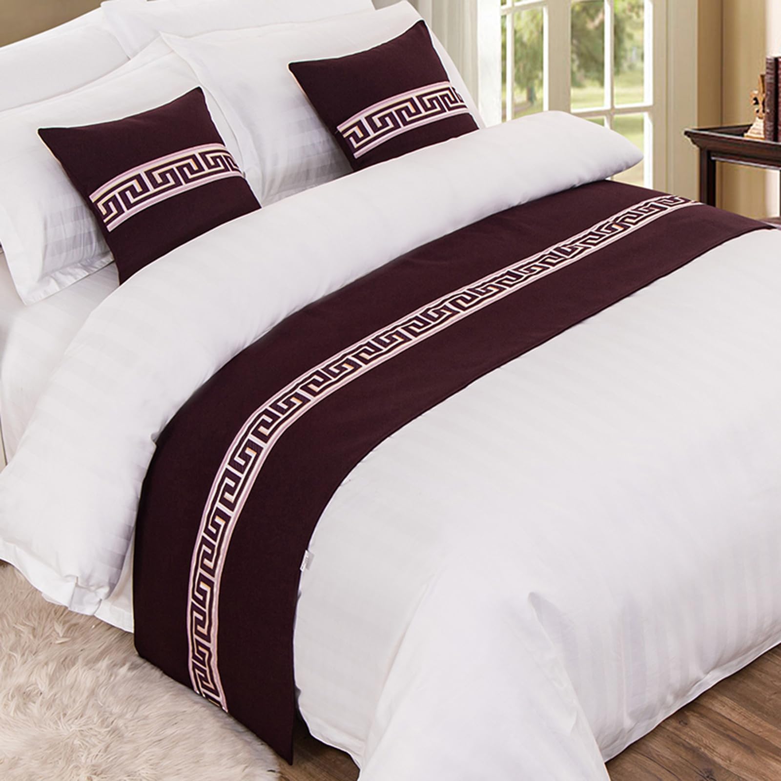QRGMKL Graphic Print Bed Runners King Size, Luxury Bed Scarf Double Bedspread for Bedroom Hotel Home Decoration-Deep Purple||260X50cm for 2m Bed