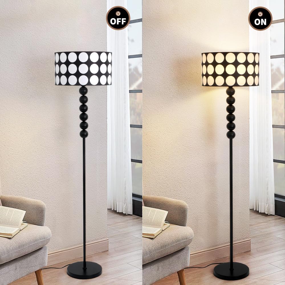 Modern Floor Lamp for Living Room,59" Standing Lamp with 3 Color Temperature,Vintage Black Tall Lamps for Bedroom,Unique Floor Light with Fabric Art Shade for Reading, Office,Corner,Nursery