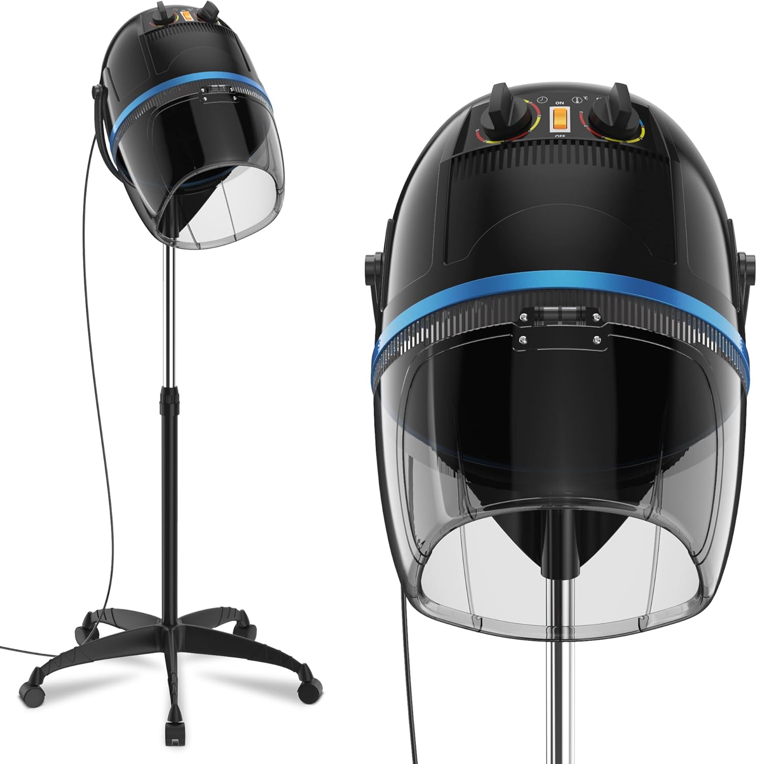 1300W Adjustable Hooded Hair Dryer Professional Stand Up Bonnet Hair Dryer Salon Equipment with Rolling Base for Home Hair Drying