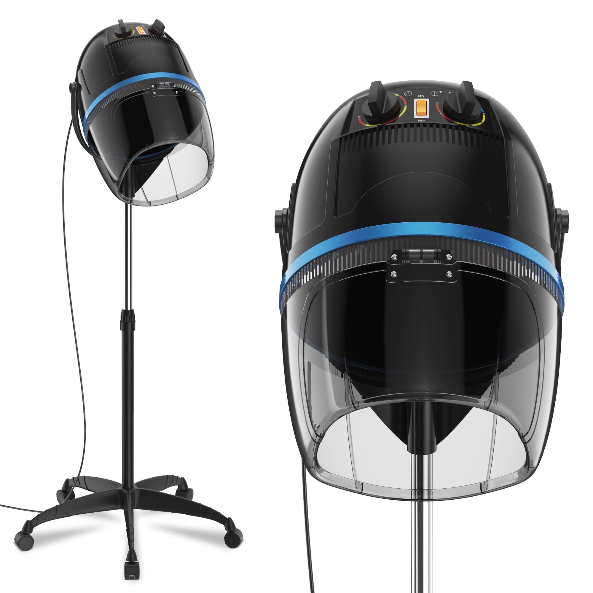 1300W Adjustable Hooded Hair Dryer Professional Stand Up Bonnet Hair Dryer Salon Equipment with Rolling Base for Home Hair Drying