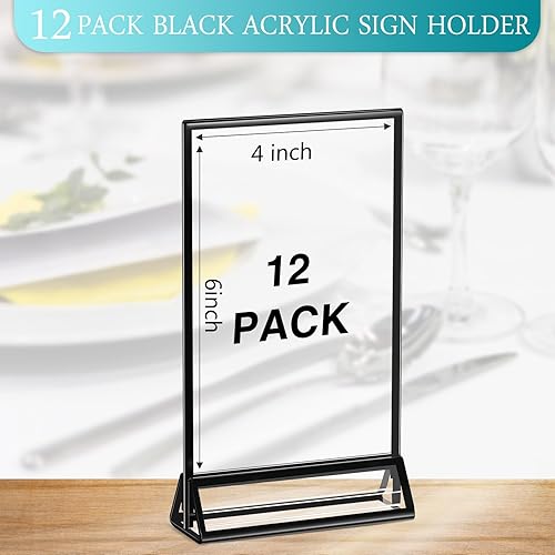 Miniatura 2 de Paquete de 12 marcos de acrílico transparente para números, soportes para letreros con soportes verticales y bordes para bodas, marcos de fotos,