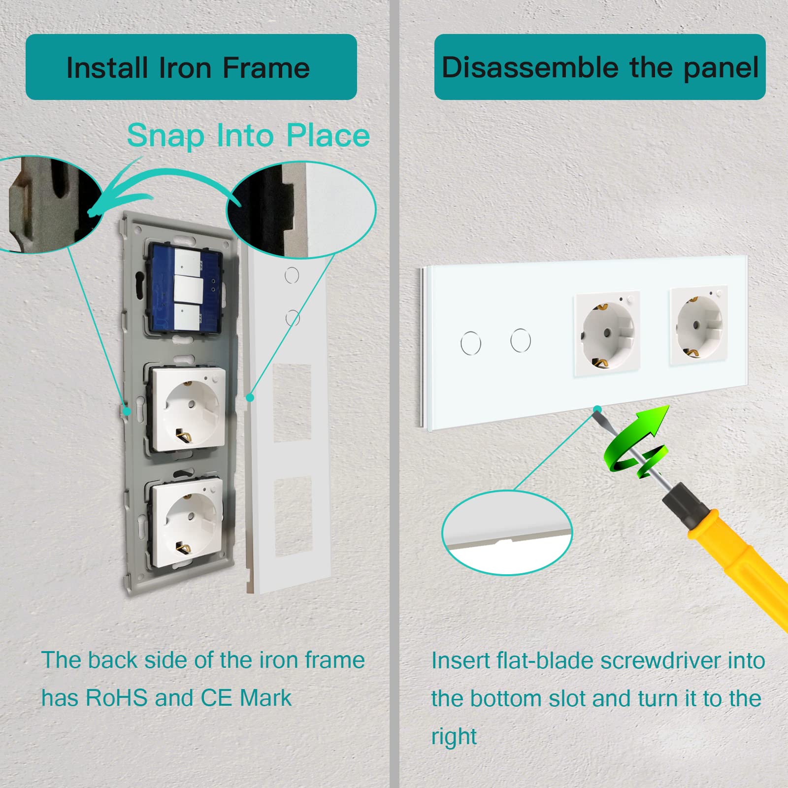 BSEED Interruttore della luce Smart Touch Alexa, con doppia presa WiFi, 2 vie, 1 via (neutro richiesto), lavoro con Tuya Alexa/Google Home, bianco