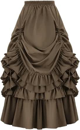 Jupe Gothique Steampunk Victorienne Pour Femme - Style Haut-bas - Taille élastique