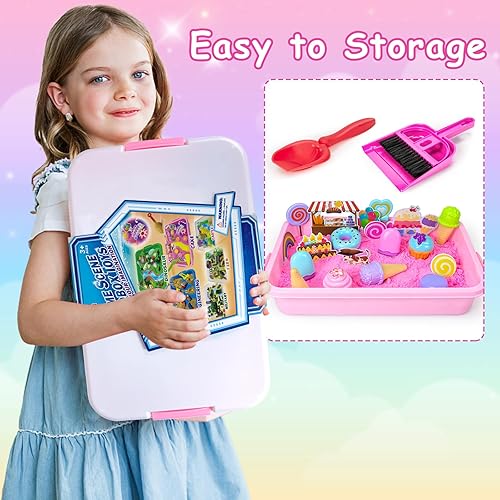 Miniatura 5 de Kit de arena para helados, juguete sensorial para niños, juego de caja de arena con arenas mágicas, modelos de helados y pasteles y herramientas,