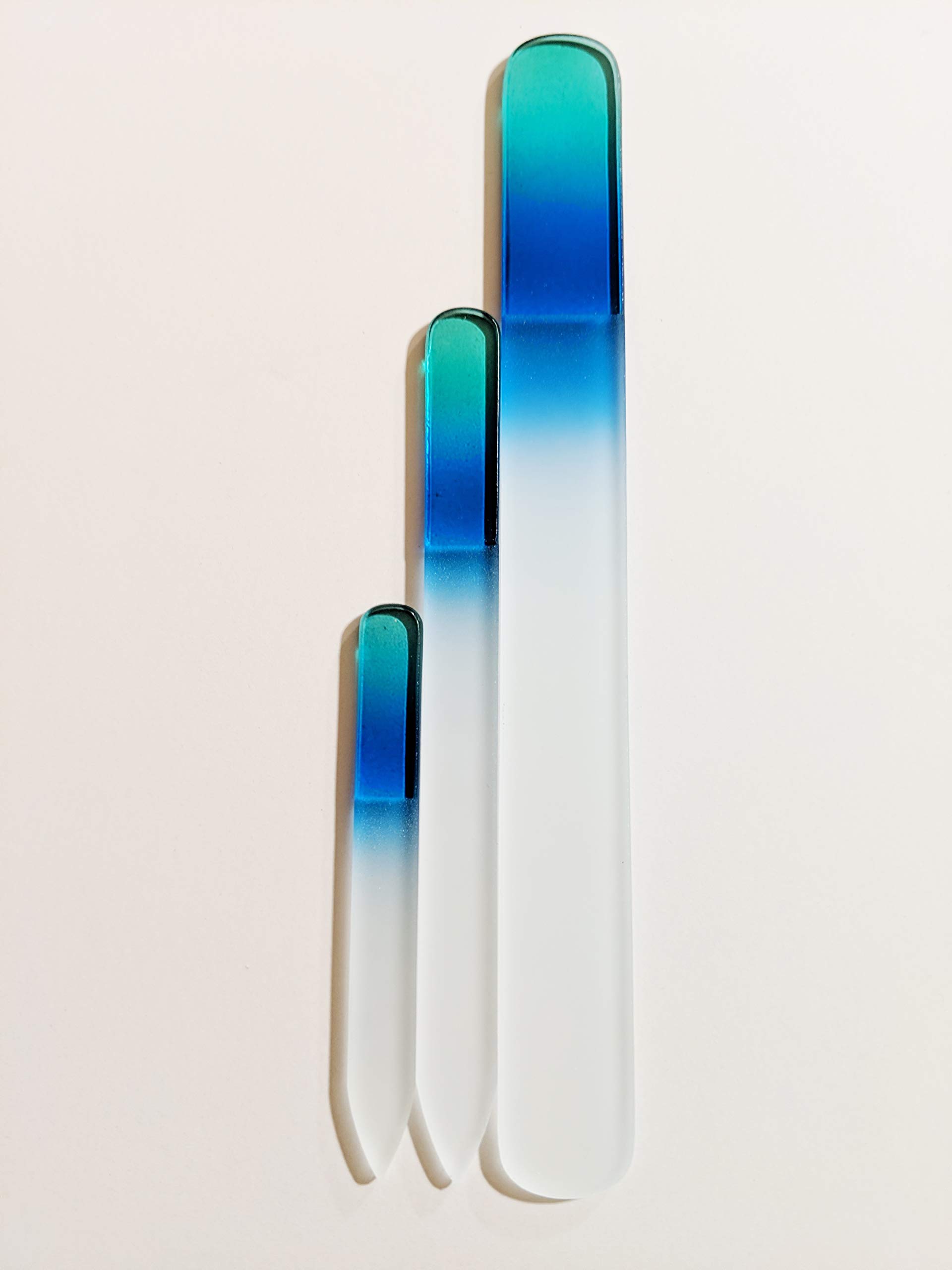 Bywabeé Etched Crystal Glass Nail File Set, Pedicure Files, Green/Blue, Small, Medium, 3 Piece