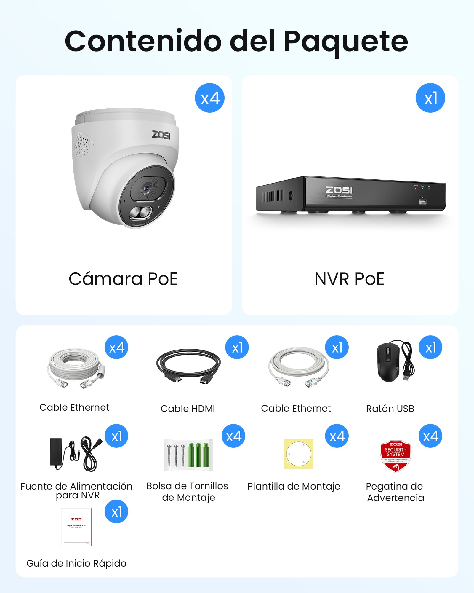 ZOSI C220 4K 8MP Kit Cámara de Vigilancia Exterior PoE, 8CH Grabador NVR Ampliable a 16CH, Detección de Persona/Vehículo, Visión Nocturna Clara, 2TB HDD para Grabación 24/7