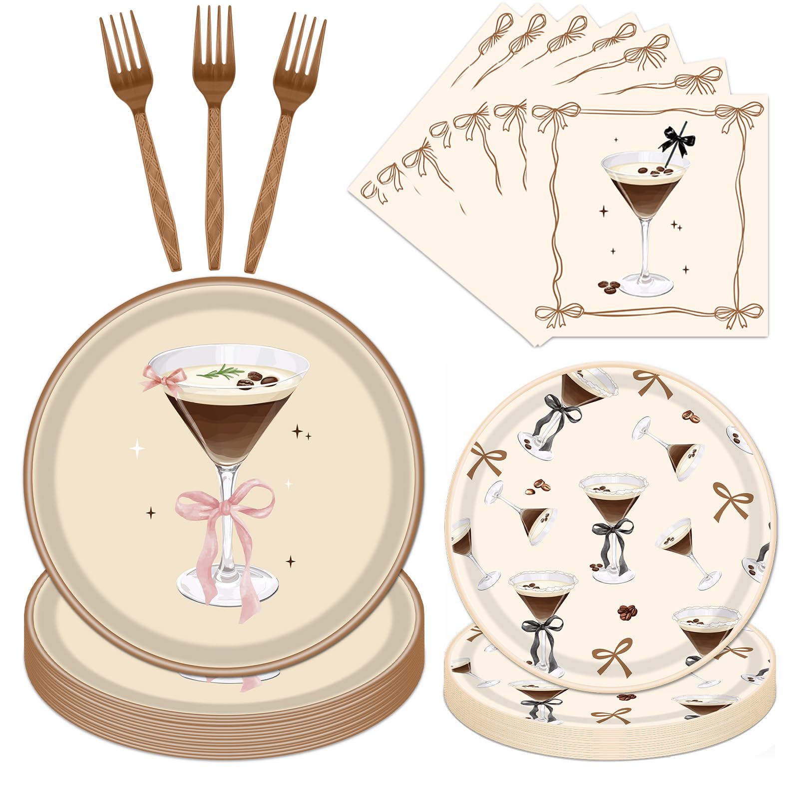 Gameza Espresso Martini Birthday Decor - 96PCS A Tiny Bit Older Paper Plates and Napkins, Disposable Tableware Decoration Espresso Martini Bar Themed Forks Supplies, Serve 24