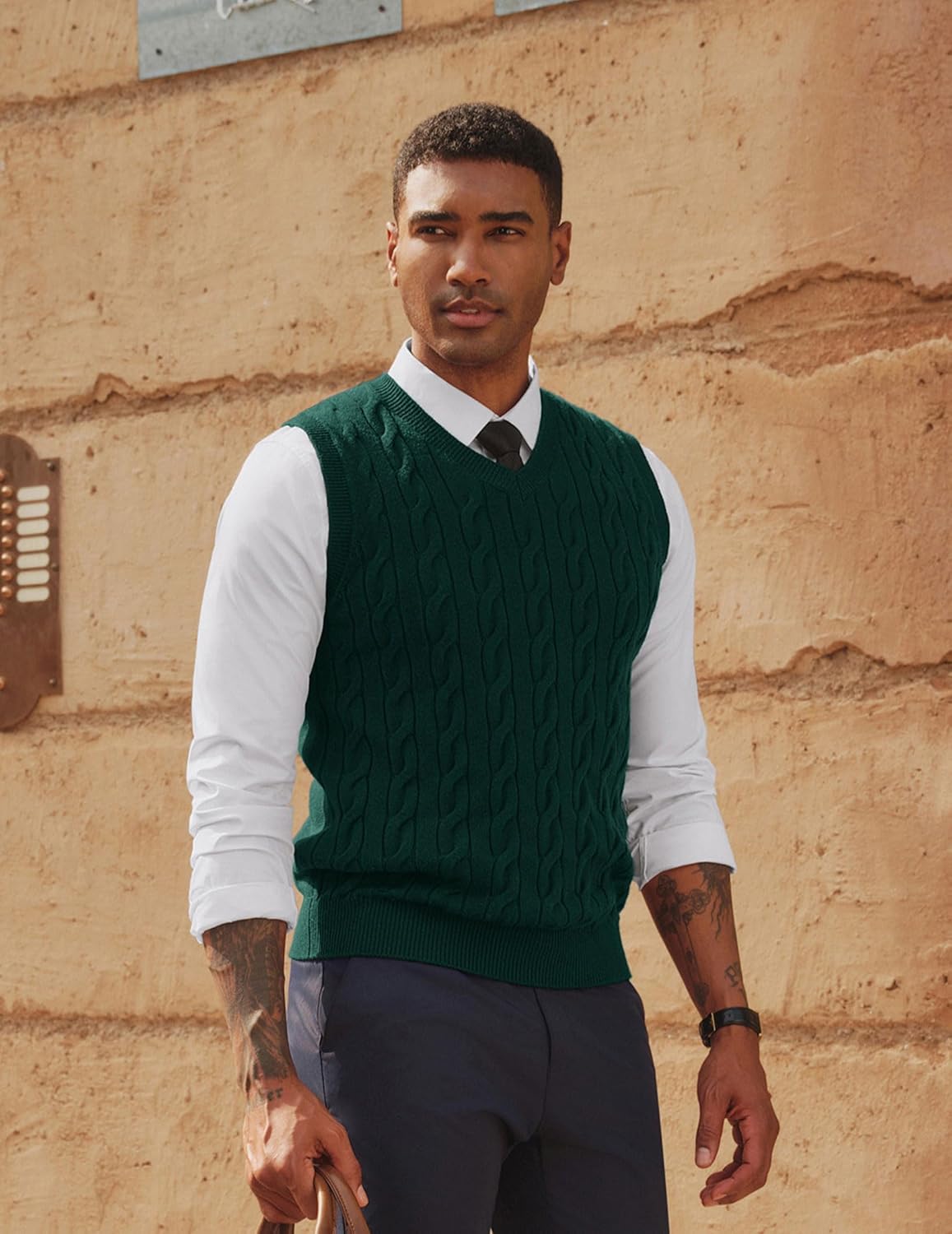 PJ PAUL JONES Men's Sweater Vests V Neck Cable Twist Knit Sleeveless Vests Casual Pullover Sweater - Image 5