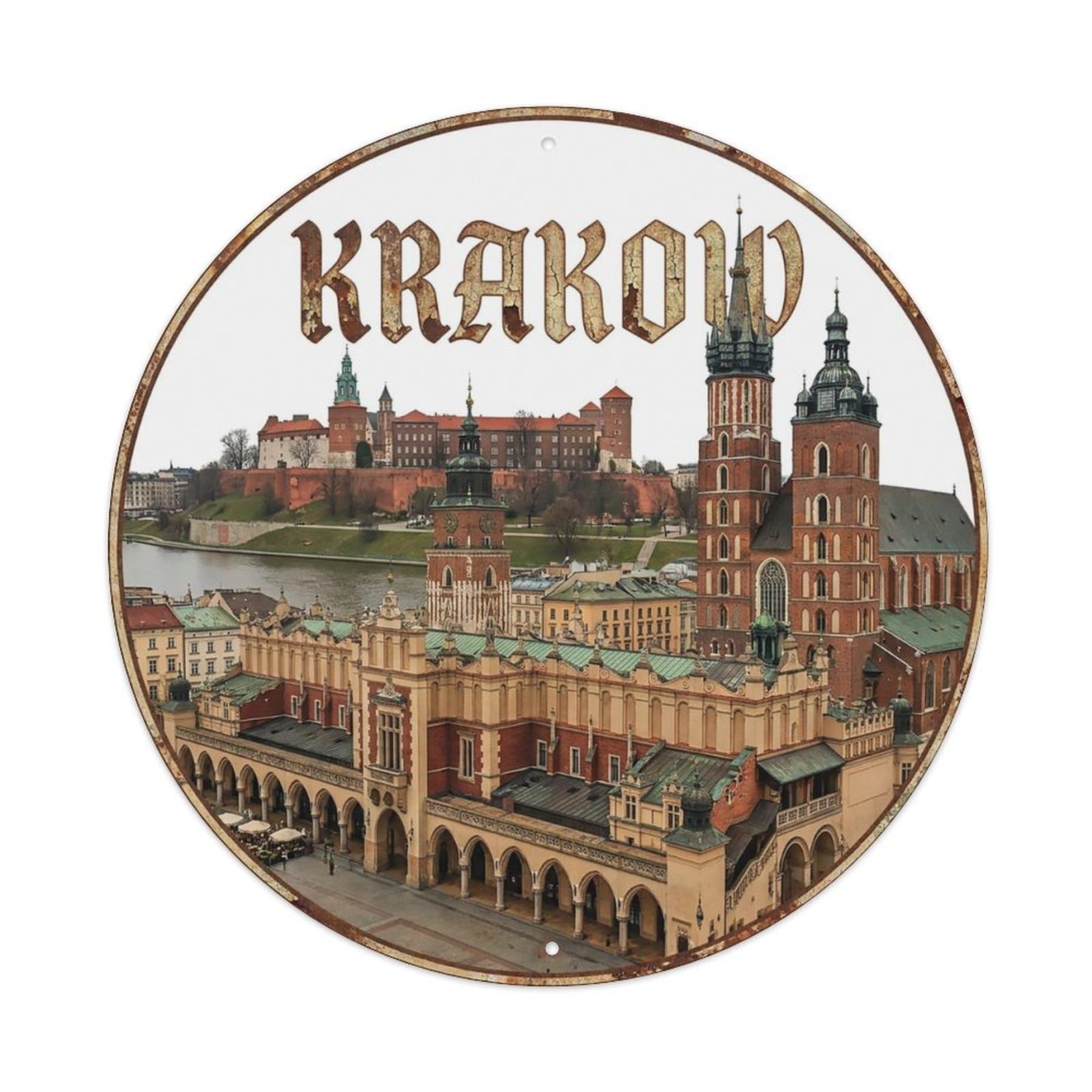Travel Vintage Poland Krakow Metal Tin Sign